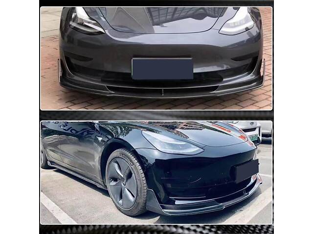 Накладка на передний бампер Lip Карбон V1 (2016-2022) для Tesla Model 3 - Фото 3