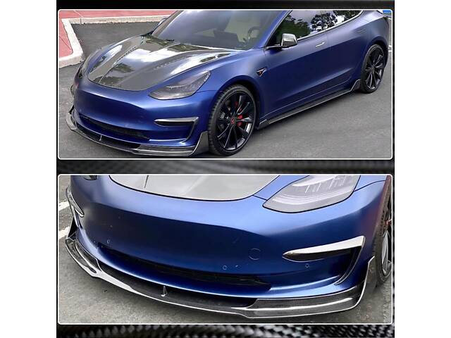 Накладка на передний бампер Lip Карбон V3 (2016-2022) для Tesla Model 3 - Фото 3