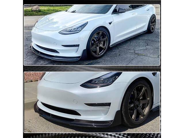 Накладка на передний бампер Lip Карбон V3 (2016-2022) для Tesla Model 3 - Фото 4