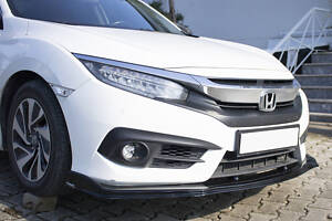 Накладка на передний бампер ЛИП V1 (черная) для Honda Civic Sedan X 2016-2021 гг