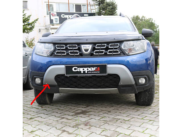 Накладка на передний бампер верхняя(ABS, серая) для Renault Duster 2018-2024 гг - Фото 1