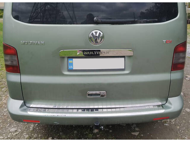 Накладка на задний бампер с загибом (Omsa, нерж) Матовая для Volkswagen T5 Transporter 2003-2010 гг - Фото 1