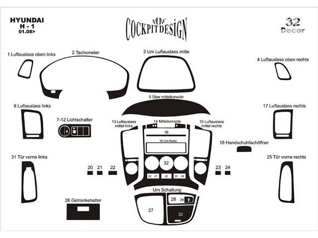 Накладки на панель (big set) Дерево для Hyundai H300, H1, Starex 2008-2020 гг - Фото 2