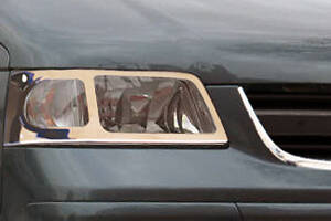 Накладки на передние фары (2 шт, нерж) OmsaLine - Итальянская нержавейка для Volkswagen T5 Transporter
