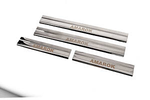 Накладки на пороги Carmos V3 (4 шт, нерж) для Volkswagen Amarok 2010-2022 гг