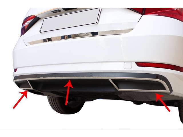 Накладки на торец бампера Carmos (3 шт, нерж) для Skoda Superb 2015-2024 гг - Фото 1