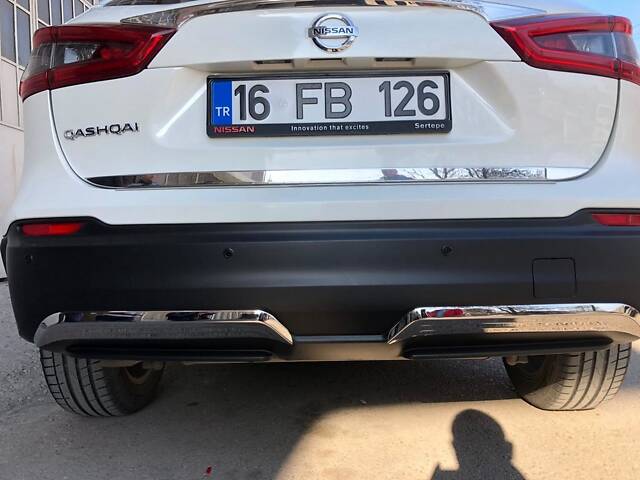 Накладки на торец заднего бампера (2017-2021, нерж) для Nissan Qashqai - Фото 2
