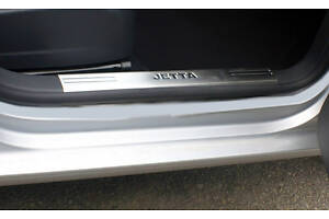 Накладки на внутрішню частину порогу (нерж) 4 шт, (з написом), OmsaLine - Італійська нержавійка для Volkswagen Jetta 2006-2011 рр