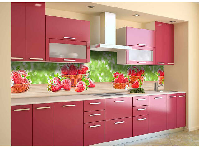 Наклейка на скинали Zatarga на кухню «Клубника на столе» 600х2500 мм виниловая 3Д наклейка кухонный фартук самоклеящаяся - Фото 1