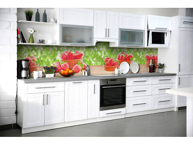 Наклейка на скинали Zatarga на кухню «Клубника на столе» 600х2500 мм виниловая 3Д наклейка кухонный фартук самоклеящаяся - Фото 3