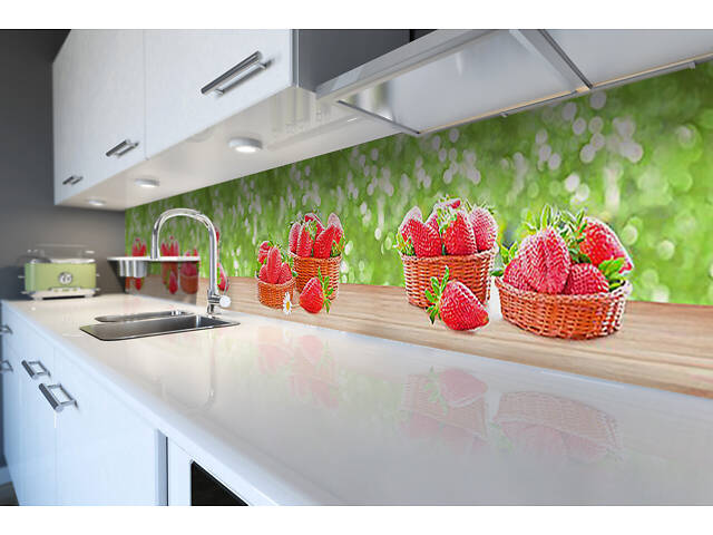 Наклейка на скинали Zatarga на кухню «Клубника на столе» 600х2500 мм виниловая 3Д наклейка кухонный фартук самоклеящаяся - Фото 4