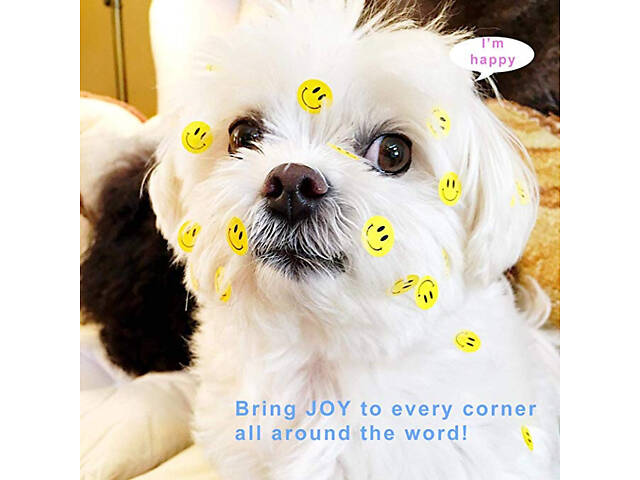 Наклейки смайли жовті RESTEQ 500 шт/уп, Стикери смайли жовтого кольору, Наклейки у вигляді круглих жовтих смайликів - Фото 3