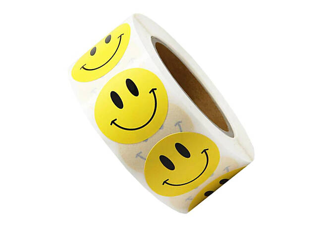 Наклейки смайли жовті RESTEQ 500 шт/уп, Стикери смайли жовтого кольору, Наклейки у вигляді круглих жовтих смайликів - Фото 1