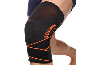 Наколінник еластичний з фіксуючим ременем і спіральними ребрами жорсткості planeta-sport EXTREME 718CA S Чорний-жовтий