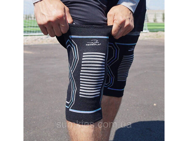 Наколінники спортивні PowerPlay PP-4099 Knee Support Чорно/Сині L/XL (пара) - Фото 3