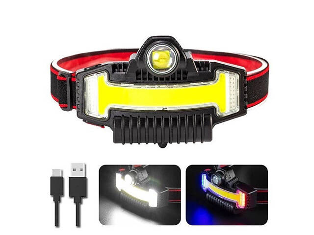 Налобный фонарик Bailong BL-W685-LTS+COB+RGB, 5 режимов, водостойкий, ударостойкий, USB кабель Type-c