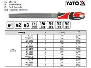 Напильник по металлу YATO полукруглый l=150 мм #1 YT-62258