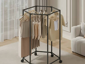 Підлогова вішалка для одягу з поворотним механізмом на 360° і колесами