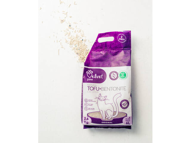 Наповнювач для туалету Velvet Paw TOFU з бентонітом, оригінальний (2 мм) 2.6 кг (TOF70021) - Фото 3