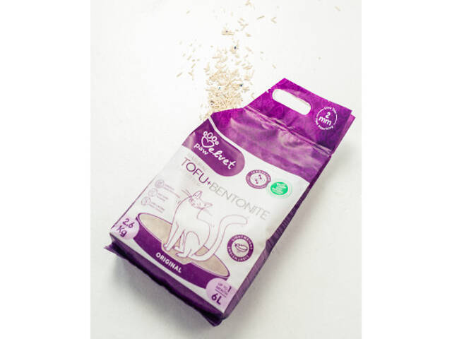Наповнювач для туалету Velvet Paw TOFU з бентонітом, оригінальний (2 мм) 2.6 кг (TOF70021) - Фото 4