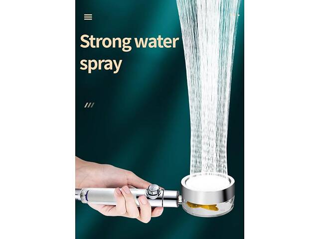 Насадка для душу з пропелером та фільтром, тримач, шланг (1,5м). Лійка для душу поворотна. Водозберігаюча лійка - Фото 3