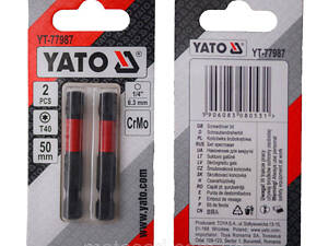 Насадка викруткова YATO TORX T40 х 50 мм. HEX 1/4', хром-молібден, 2 шт.