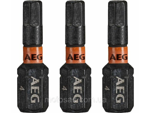 Насадки викруткові ударостійкі AEG: HEX 4, l= 25 мм, 3 шт. DW - Фото 2