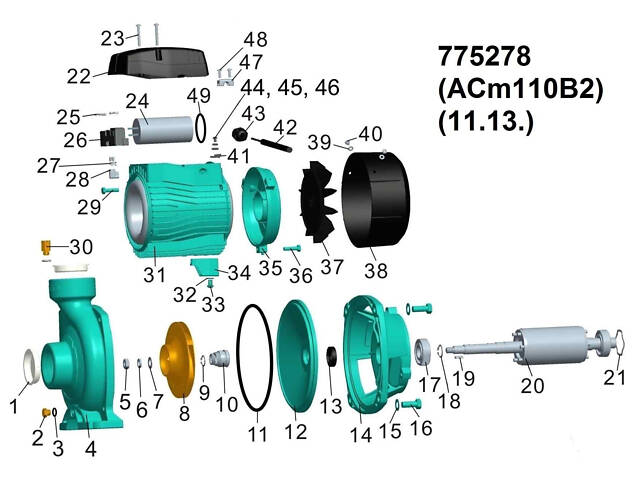 Насос центробежный 1.1кВт Hmax 19,5м Qmax 500л/мин 2' LEO 3.0 ACm110B2 (775278) - Фото 3
