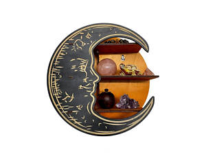 Настінна полиця Луна, органайзер з 3 полицями для прикрас і декору, дерев'яна полиця півмісяць, колір Yellow