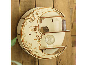 Настінна полиця Місяць, органайзер з 3 полицями для прикрас і декору, дерев'яна полиця півмісяць, колір White