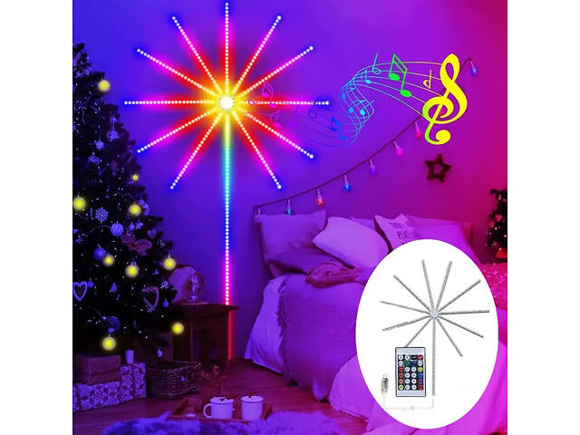 Настінна світлодіодна гірлянда Феєрверк з пультом і керуванням із телефона SFK-18 Bluetooth USB 1+0.5м - Фото 1
