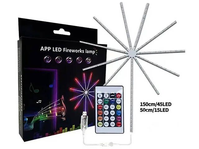 Настінна світлодіодна гірлянда Феєрверк з пультом і керуванням із телефона SFK-18 Bluetooth USB 1+0.5м - Фото 2