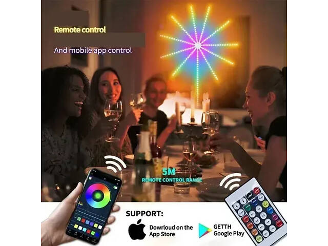 Настінна світлодіодна гірлянда Феєрверк з пультом і керуванням із телефона SFK-18 Bluetooth USB 1+0.5м - Фото 4
