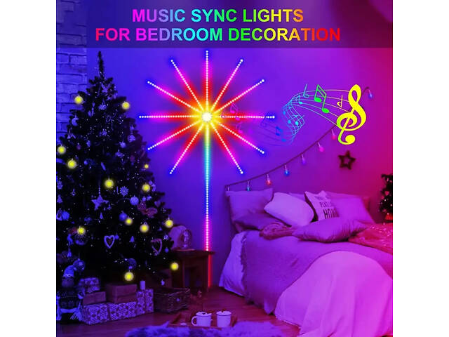 Настінна світлодіодна гірлянда Феєрверк з пультом і керуванням із телефона SFK-18 Bluetooth USB 1+0.5м - Фото 7