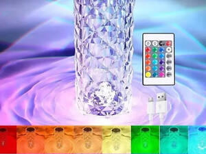 Настольная аккумуляторная лампа с пультом 22см ночник Роза с пультом RGB Crystal Rose.
