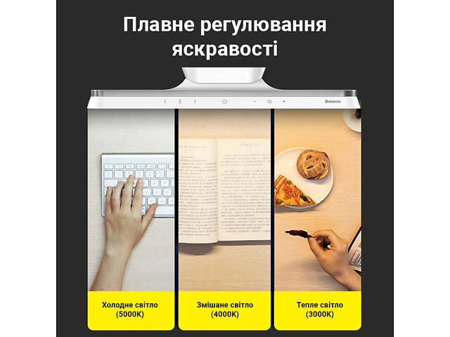 Настільна лампа BASEUS Magnetic Stepless Dimming Charging White (DGXC-02) - Фото 5