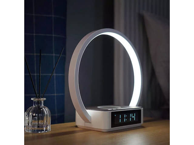 Настільна лампа з бездротовою зарядкою та годинником WILIT B17Q10E 10W, біла, сенсорне керування, будильник - Фото 3