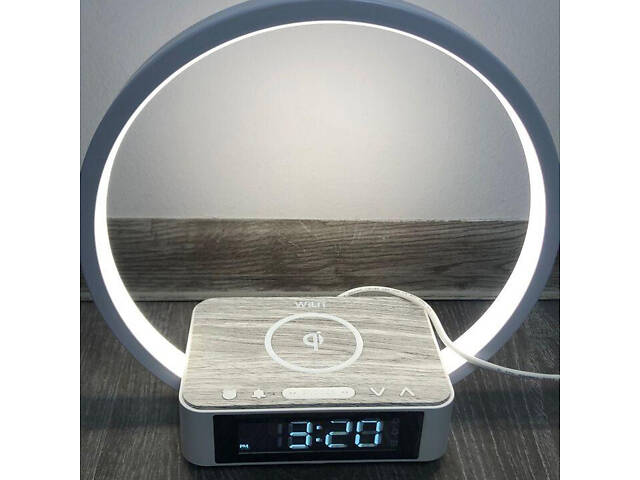 Настільна лампа з бездротовою зарядкою та годинником WILIT B17Q10E 10W, біла, сенсорне керування, будильник - Фото 7