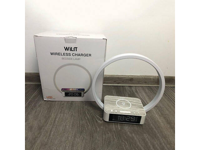 Настільна лампа з бездротовою зарядкою та годинником WILIT B17Q10E 10W, біла, сенсорне керування, будильник - Фото 8
