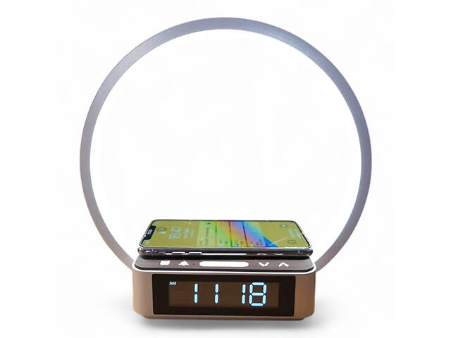 Настільна лампа з бездротовою зарядкою та годинником WILIT B17Q10E 10W, біла, сенсорне керування, будильник - Фото 10