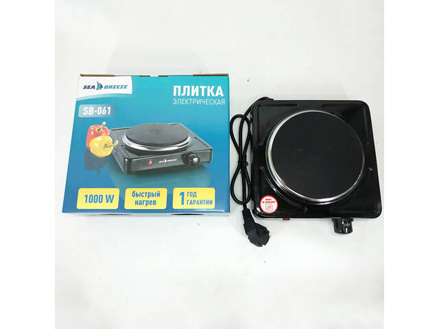 Настільна плита електрична Sea Breeze SB-061 1000 Вт, компактна переносна електроплита. Колір: чорний - Фото 5