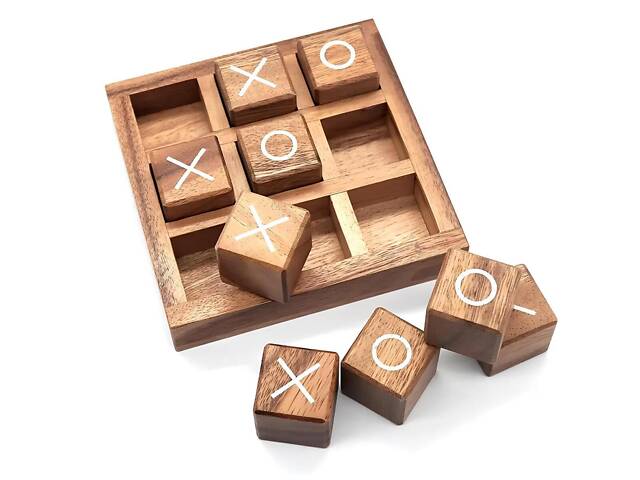 Настільна гра Хрестики-нулики з дерева RESTEQ — логічна гра для двох, дерев’яний набір 115×115×30 мм - Фото 1