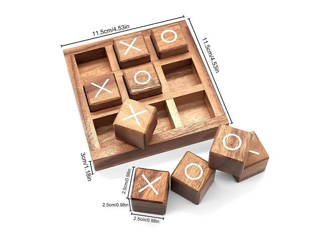 Настільна гра Хрестики-нулики з дерева RESTEQ — логічна гра для двох, дерев’яний набір 115×115×30 мм - Фото 6