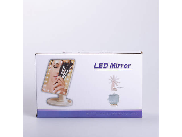 Настольное зеркало с подсветкой 22 LED для макияжа 21х16 см прямоугольное на ножке USB Белое - Фото 7