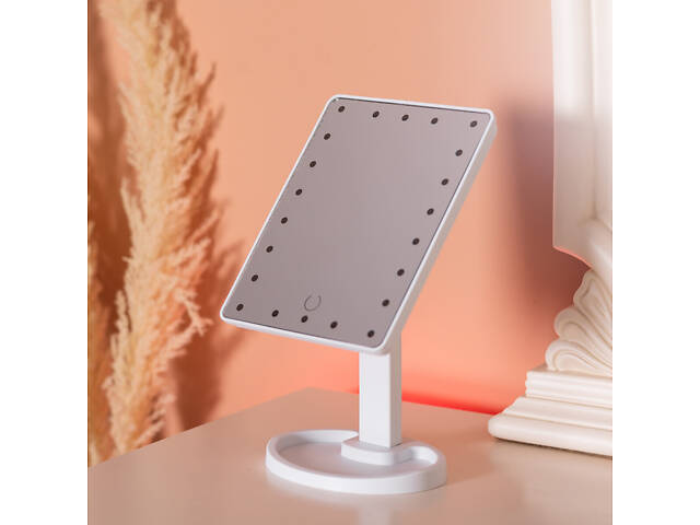 Настольное зеркало с подсветкой 22 LED для макияжа 21х16 см прямоугольное на ножке USB Белое - Фото 5