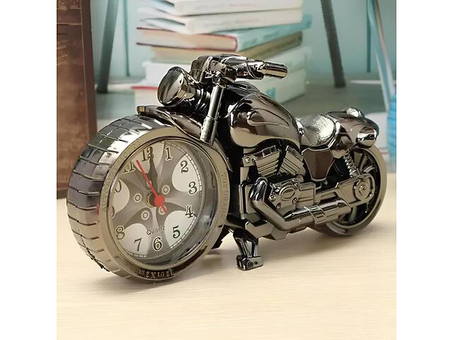 Настільний годинник з будильником у вигляді мотоцикла чорного кольору — інтер'єрний годинник-Байк RESTEQ 22,5×12,5 см - Фото 4