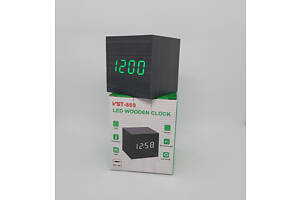 Настольные электронные часы VST-869 с функцией будильника Черные с зелеными цифрами