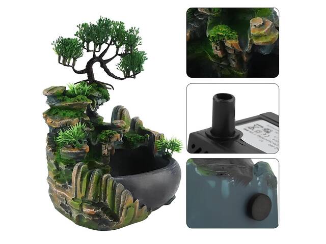 Настольный водопад Бонсай Фэн Шуй RESTEQ с подсветкой и парогенератором для дома релакса и интерьера - Фото 3
