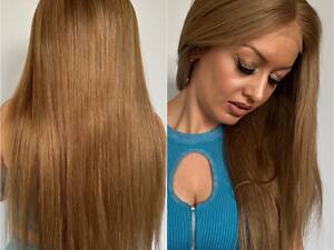 Натуральна русява довга густа перука, сіточка на маківці (типу імітації волосся)