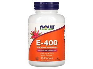Натуральный витамин E-400 NOW E-400 with Mixed Tocopherols, 268 mg (400 IU), 250 Softgels